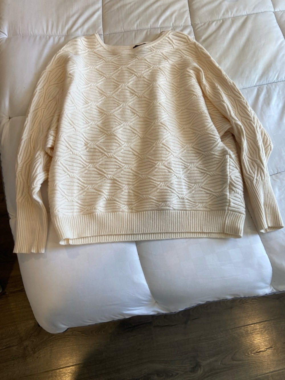 Magaschoni Cream Textured Crewneck Sweater
